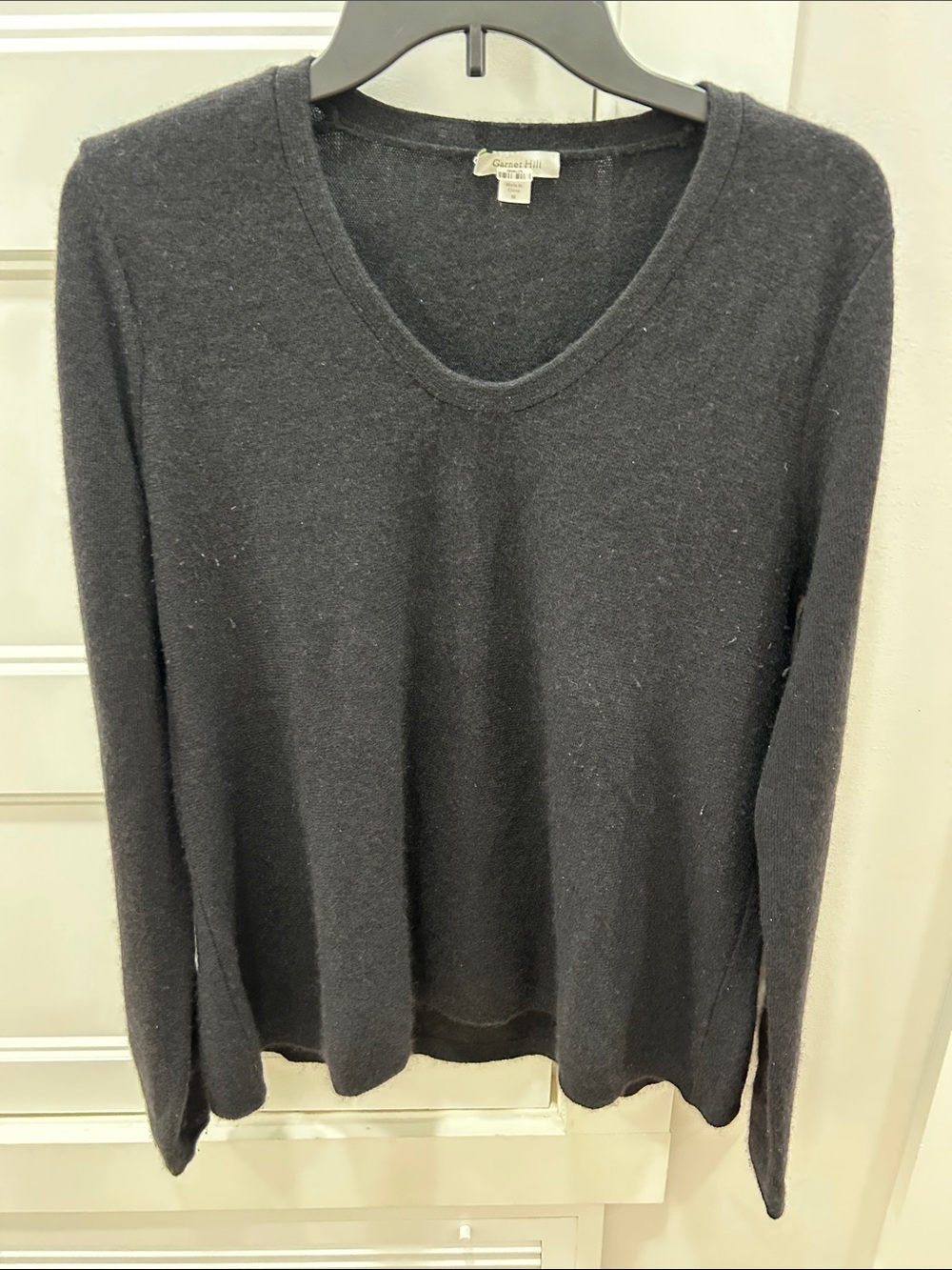 Garnet Hill Black V-Neck Wool-Blend Sweater